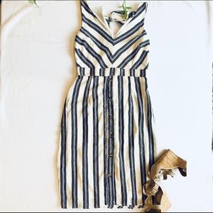 NWT Linen striped midi dress with buttons